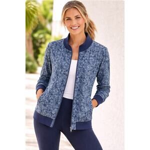 Athleta Blue Camo Full Zip Lightweight Jacket-  Size L